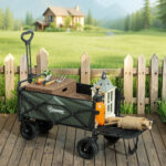 Carrello da Giardino da 95L Pieghevole con Pannello Apribile, in Acciaio e Poliestere, 125x48x78-102 cm, Verde - immagine 2