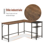 Scrivania Angolare in Stile Industriale con Ripiano Laterale, in Legno e Metallo Nero, 150x120x75cm - immagine 6