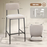 Set 2 Sgabelli da Bar con Schienale Alto, Poggiapiedi e Rivestimento in Ciniglia, Crema - immagine 3