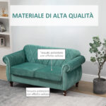 Divano 2 Posti Design Vintage Rétro in Legno e Velluto, 148 x 72 x 76 cm, Verde - immagine 8