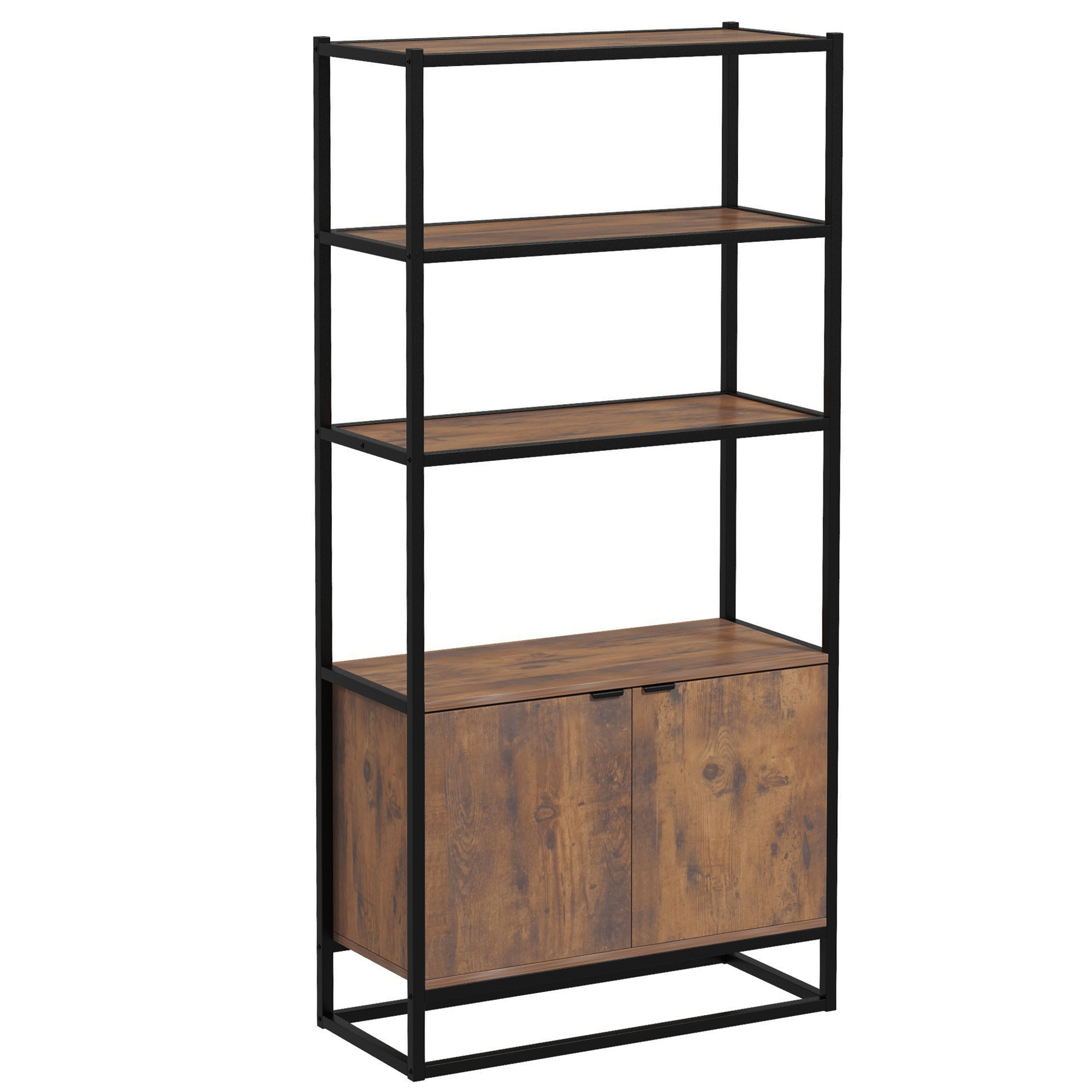 p0le7219495428a99.jpg Scaffale Libreria in Stile Vintage con 3 Ripiani, 1 Armadietto in Legno e Telaio in Metallo Nero 76x33x162,5cm - immagine 1