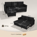 Divano Letto Angolare Effetto Lino con Vano Portaoggetti a Scomparsa, 192x148x86 cm, Grigio Antracite - immagine 3