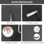 Divano Letto 2 Posti in Similpelle e Acciaio con Seduta Regolabile in 5 Posizioni, 105x80x78 cm, Grigio - immagine 6