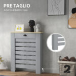 Copritermosifone in MDF a Doghe, Copricalorifero a Griglia con Cassetto, 78x19x95,5 cm, Grigio - immagine 4
