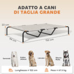 Lettino per Cani Grandi Rialzato da Esterno in Acciaio e Rete Traspirante, 152x94x23 cm, Beige - immagine 3