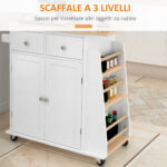 Carrello da Cucina Portaspezie a 3 Livelli e 4 Ruote in MDF e Truciolato, 89x45x89cm, Bianco - immagine 8