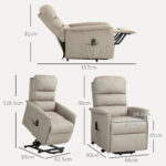Poltrona Alzapersona Elettrica Reclinabile con Poggiapiedi, Telecomando e Tasca, Beige - immagine 3