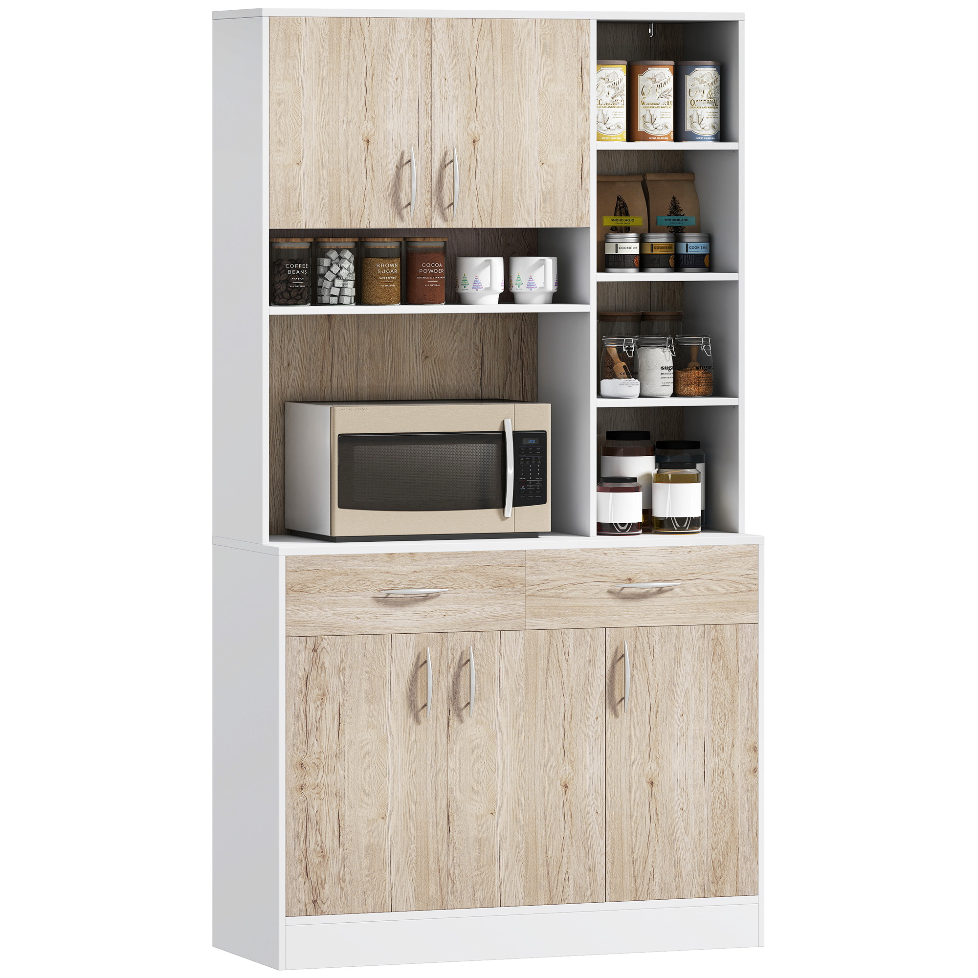 pCWdb8197fd27ec92.jpg Credenza Cucina Multifunzione con Cassetti e Vani Aperti, in Legno, 1cm, Bianco - immagine 1