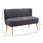 Divano 2 Posti Moderno in Tessuto Senza Braccioli, Divanetto da Salotto con Gambe in Legno, 117x56,5x77 cm, Grigio Scuro - immagine 3