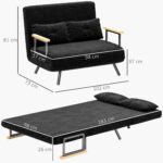Divano Letto 3 in 1 in Tessuto Effetto Velluto con Schienale Regolabile e 2 Cuscini, 102x73x81 cm, Nero - immagine 3