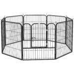 Recinto per Cani di Piccola Taglia a 8 Pannelli Modulabili da 80x1,5x80 cm, Box per Cani e Cuccioli Pieghevole con Porta in Acciaio con 8 Picchetti, Nero
