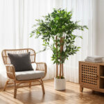 Pianta Artificiale di Baniano Verde in PEVA e Legno con Vaso Contenitore in PP e Cemento, 55x55x120 cm - immagine 2