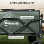 Carrello da Giardino da 95L Pieghevole con Pannello Apribile, in Acciaio e Poliestere, 125x48x78-102 cm, Verde - immagine 5