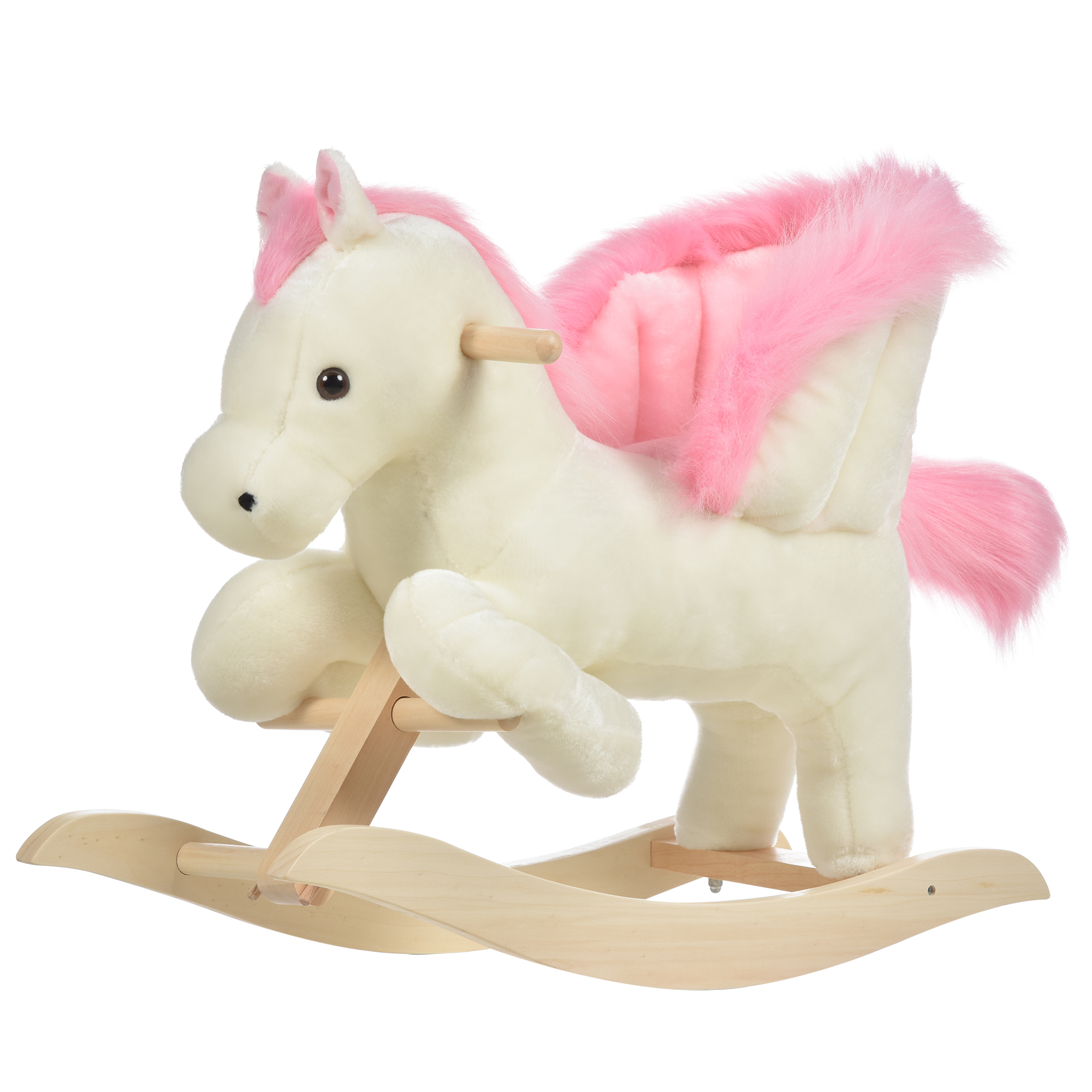 pND98a1805525afde.jpg Cavallo a Dondolo Bianco e Rosa con Suoni e Struttura in Legno di Pioppo per Bambini 18-36 Mesi, 70x28x57cm - immagine 1