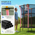 Tappeto Elastico per Bambini con Ingresso a Cerniera e Pali Imbottiti, in Acciaio, PP e EPE, Ø163,5x190 cm, Rosa - immagine 4