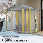 Casetta porta Attrezzi con Porte Scorrevoli e 4 Prese d'Aria, in Acciaio e PP 196x236x208 cm, Grigio Chiaro - immagine 5