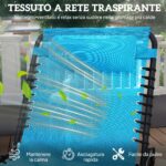 Lettino Prendisole Pieghevole con Schienale Reclinabile in Acciaio e Tessuto a Rete, 189x58x30 cm, Blu - immagine 6