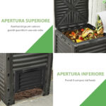 Compostiera da Giardino, Compostiera Domestica da 3L in Plastica Nera, Bidone per Compost con Coperchio a Incastro - immagine 6
