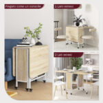 Tavolo da Pranzo Pieghevole per 6 Persone max con Ripiano, in Legno e Metallo, 130x80x74 cm, Bianco e color Legno - immagine 4