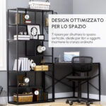 Mobile Libreria a 7 Livelli in Truciolato e Acciaio per Soggiorno, Camera da Letto e Ufficio, 83x34x180 cm, Nero - immagine 4