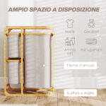 Cestino Portabiancheria in Bambù con 3 Sacchi e Ripiani in Tessuto, 50x32x69,7 cm, color Bambù e Crema - immagine 4