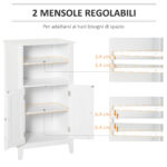 Mobile Bagno con Mensole Regolabili e Armadietto 2 Ante, Mobiletto Bagno Multiuso in Legno, Bianco, 50x30x93cm - immagine 5