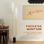 Lampada da Terra a U con 2 Luci, Interruttore a Pedale e Base in Marmo, 26x12x150 cm, Bianco Nero e Oro - immagine 7