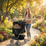 Passeggino per Cani Pieghevole con Cestino e Portabicchiere, Peso Max, 10 kg, 77x44x102 cm, Nero - immagine 2