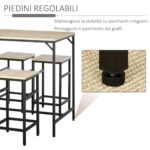 Set Tavolo Alto con 4 Sgabelli Stile Industriale in Metallo e Legno, Rovere Chiaro - immagine 6