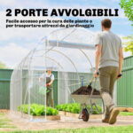 Serra a Tunnel 2x3x2 m con Porte Avvolgibili, Telaio in Acciaio e Copertura in PE Anti-UV, Trasparente - immagine 6