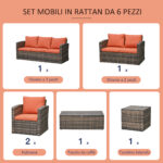 Set da Giardino 6 Pezzi in Rattan con Divani, Poltrone e Tavoli Contenitore, Marrone - immagine 5