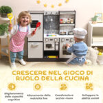 Cucina Giocattolo per Bambini 3-8 Anni in Legno con Accessori, Frigo, Lavandino e Manopole con Suoni, Marrone - immagine 8