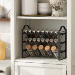 Portaspezie da Cucina a 3 Livelli, Organizer Salvaspazio con Ripiani Inclinati in Metallo, Nero - immagine 7