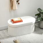 Pouf Contenitore Pieghevole con Vano da 72L e Rivestimento in Velluto, 76x38x35 cm, Crema - immagine 2