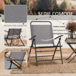 Set da Giardino con Tavolo con Piano in Vetro e 2 Sedie Pieghevoli con Schienale Regolabile, Grigio - immagine 6