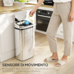 Bidone per Rifiuti da 40L con Sensore per Apertura e Chiusura Automatica, 33x25x70 cm, Argento - immagine 5