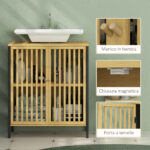 Mobile Sottolavabo Bagno con 2 Ante a Doghe in Legno di Bambù e MDF con Intaglio a U, 60x30x70cm - immagine 7