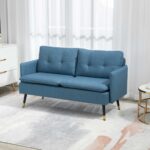 Divano 2 Posti in Tessuto con Cuscini Imbottiti e Gambe in Acciaio 139x68x80cm, Blu Scuro - immagine 2