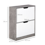 Scarpiera Salvaspazio Slim con 2 Ante a Ribalta, Scarpiera Ingresso con Ripiani Regolabili, Porta Scarpe per 8 Paia con Maniglia a Incavo, 62,5x26x81 cm, Grigio Cemento - immagine 3