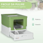 Lettiera per Gatti Chiusa con Paletta, Vassoio Estraibile e 2 Porte, 47,5x35,5x36,7cm, Verde Chiaro - immagine 4