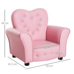 Poltroncina per Bambini Imbottita, Poltrona per cameretta con Rivestimento in PVC e Struttura in Legno, 59x41,5x49cm, Rosa - immagine 3