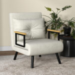 Poltrona Letto 3 in 1 con Schienale Reclinabile e Cuscino, in Tessuto Effetto Velluto, 63x73x81 cm, Crema - immagine 7