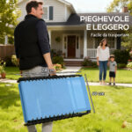 Lettino Prendisole Pieghevole con Schienale Reclinabile in Acciaio e Tessuto a Rete, 189x58x30 cm, Blu - immagine 5