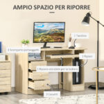 Scrivania da Ufficio PC con Cassetti e Ripiani in Legno, 125cm, Marrone - immagine 5