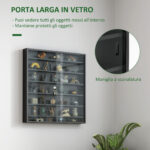Bacheca Portaoggetti a 6 Ripiani Regolabili in Legno con Ante in Vetro, 80x9,5x83 cm, Nero - immagine 5