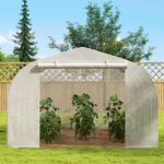 Serra a Tunnel per Giardino con 6 Finestre e Porta a Rullo, in Acciaio e PE, 3,5x3x2 m, Bianco - immagine 7