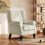 Poltrona da Salotto Imbottita in Velluto con Schienale Trapuntato, 74x86x102cm, Bianco - immagine 2