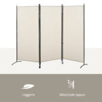 Paravento Separé da Interno a 3 Pannelli Pieghevole in Metallo e Poliestere, 253x50x182cm, Beige - immagine 8