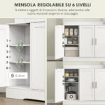 Mobile Dispensa con 4 Armadietti, 2 Ripiani Aperti e Piano da Lavoro, in Legno e Vetro, 108x35x180 cm, Bianco - immagine 5
