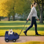 Passeggino per Cani Pieghevole con Borsa e Cuscino, in Acciaio e Tessuto Oxford, 53x45x28 cm, Blu Scuro - immagine 2